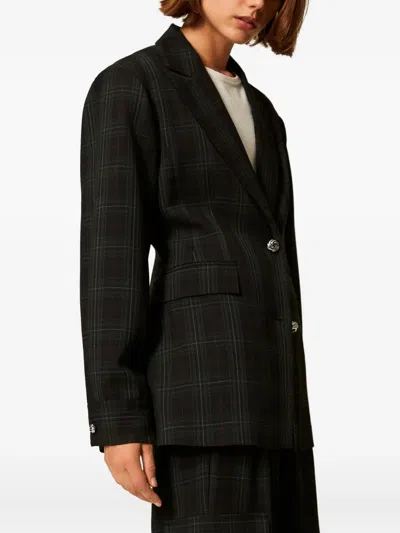 Twinset Classic Tailored Jacket With Subtle Plaid Pattern In Gray