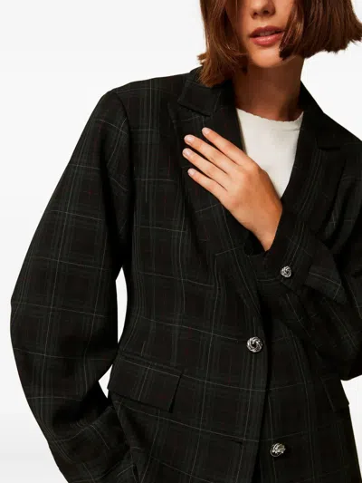 Twinset Classic Tailored Jacket With Subtle Plaid Pattern In Gray