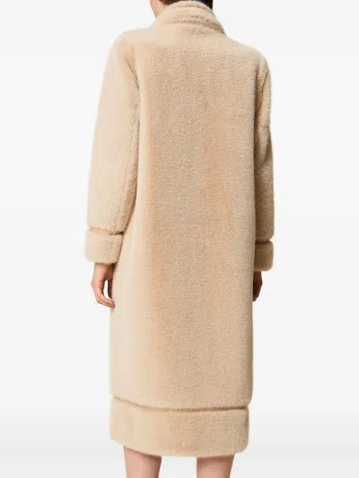 Twinset Double-breasted Faux-fur Coat In Neutral