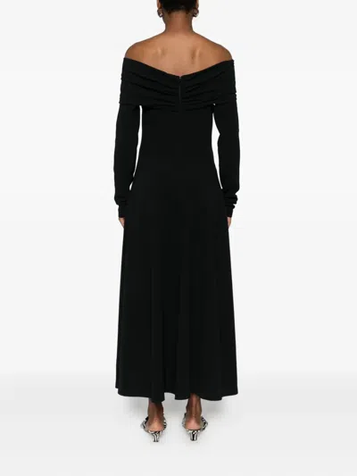 Alberta Ferretti Slightly Stretch Cady Midi Dress With Off-the-shoulder Neckline In Black