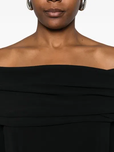 Alberta Ferretti Slightly Stretch Cady Midi Dress With Off-the-shoulder Neckline In Black