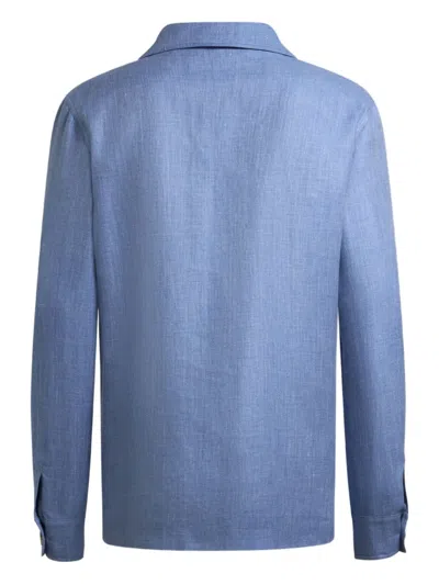 Etro Three-button Patch-pocket Linen Jacket In Blue