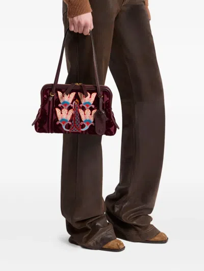 Etro Small Canvas Doc Shoulder Bag With Embroidery In Red