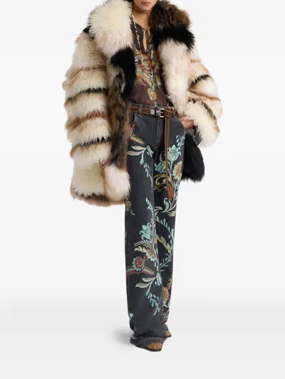 Etro Patchwork Coat In Brown