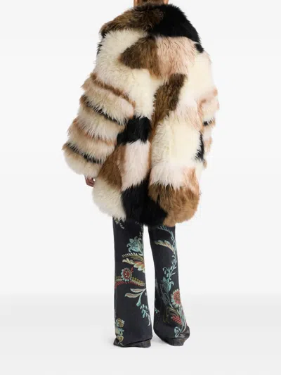 Etro Patchwork Coat In Brown