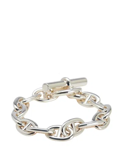 Pre-owned Hermes 2010-2025 Medium Sterling Silver Chain D'ancre Bracelet