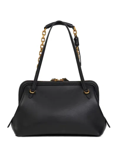 Etro Black Shoulder Bag With Chain-link Shoulder Strap And Tag With Embossed Logo On The Front In Leather In Black