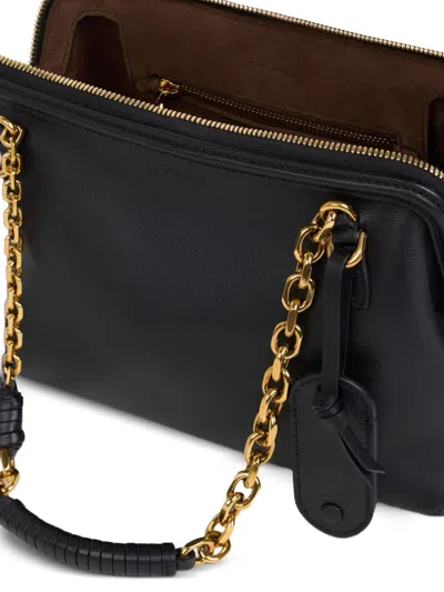 Etro Black Shoulder Bag With Chain-link Shoulder Strap And Tag With Embossed Logo On The Front In Leather In Black