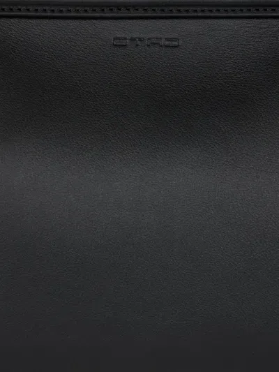 Etro Black Shoulder Bag With Chain-link Shoulder Strap And Tag With Embossed Logo On The Front In Leather In Black