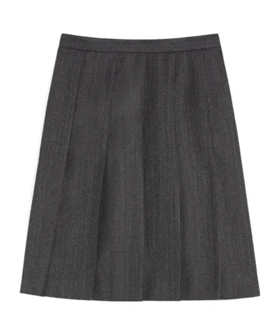Max Mara Flannel Pleated Skirt In Gray
