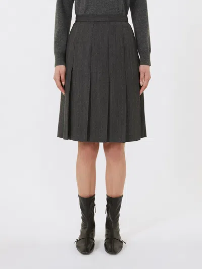 Max Mara Flannel Pleated Skirt In Gray