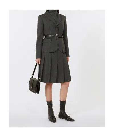 Max Mara Flannel Pleated Skirt In Gray