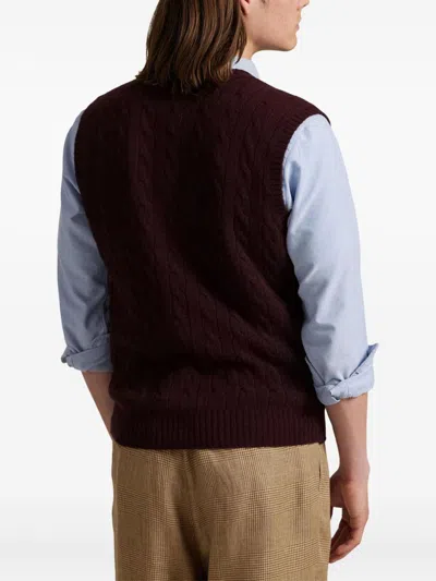 Polo Ralph Lauren Bordeaux Sleeveless Vest With V Neck And Pony Embroidery On The Front In Wool And Cashmere Man In Burgundy