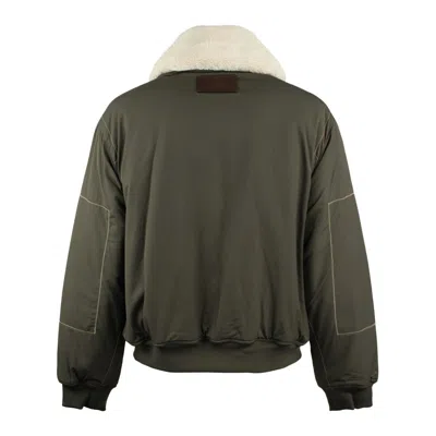 Emporio Armani Nylon Twill Bomber Jacket With Shearling Effect Collar In Green