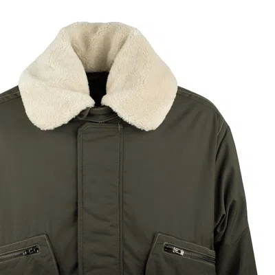 Emporio Armani Nylon Twill Bomber Jacket With Shearling Effect Collar In Green