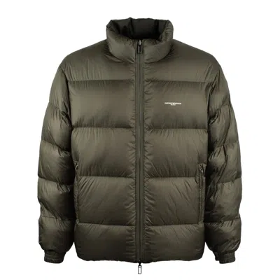 Emporio Armani Reversible Down Jacket In Wool-blend Twill In Green