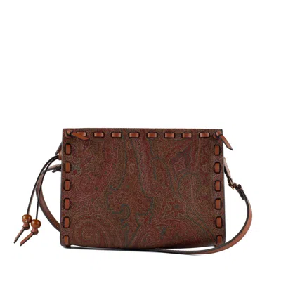 Etro Arnica 1984 Paisley Pouch With Threading In Brown