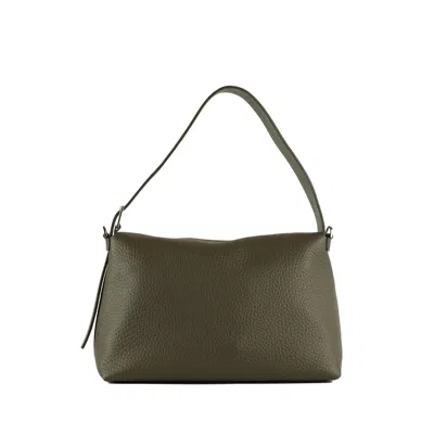 Orciani Nana Soft Bosco Grained Leather Shoulder Bag With Shoulder Strap In Green