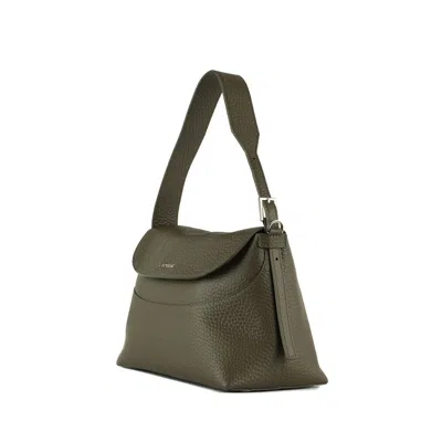 Orciani Nana Soft Bosco Grained Leather Shoulder Bag With Shoulder Strap In Green