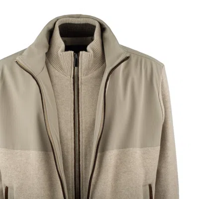 Paul & Shark Beige Virgin Wool And Cashmere Blend Jacket With Leather Inserts In Brown