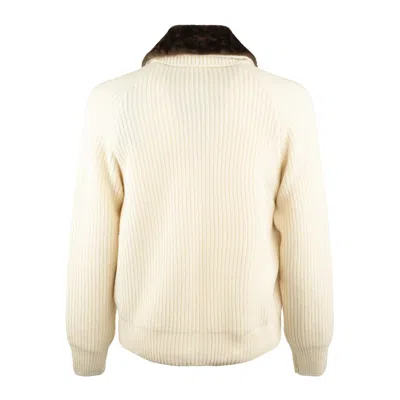 Paul & Shark Knitted Zipper Cardigan With Shearling Effect Collar In Neutral