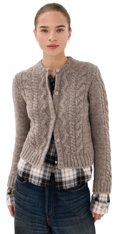 Acne Studios Layered Cable-knit And Checked Cotton-flannel Cardigan In Brown