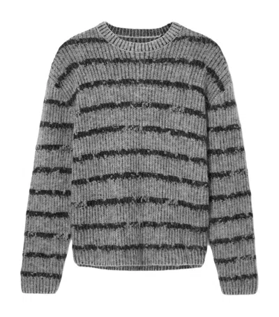 Allsaints Dissolved Striped Crewneck Sweater In Gray