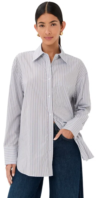 Twp Big Joe Button Down Top Baby Blue/chocolate/khaki In Gray