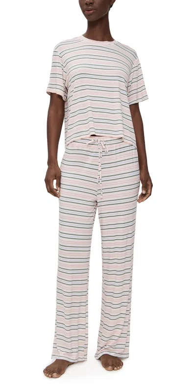Honeydew Intimates All American Tee And Pants Pajama Set Linen Stripe In Pink