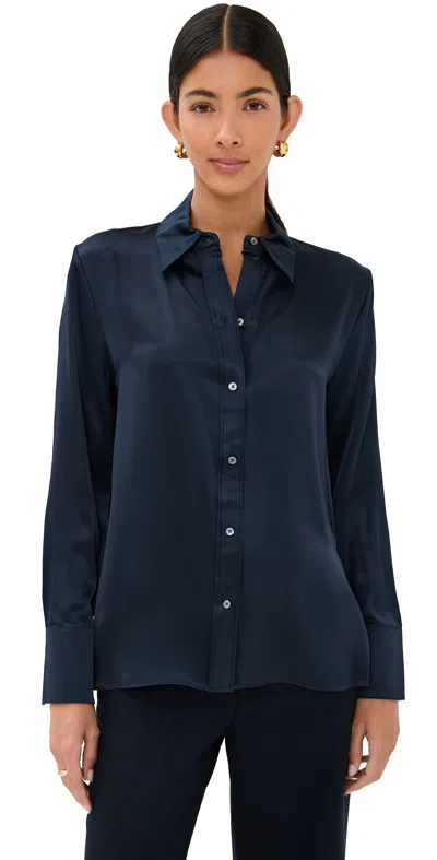 Twp Joey Button Down Silk Top Midnight In Blue