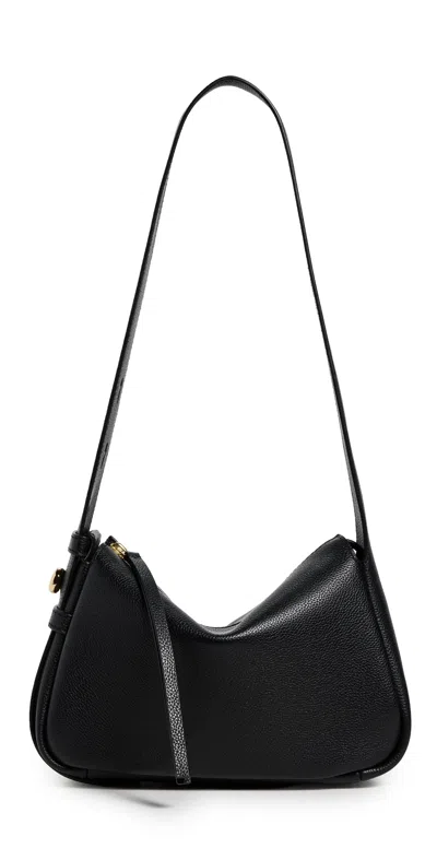 Tory Burch Romy Black Shoulder Bag With Adjustable Shoulder Strap In Grained Leather Woman