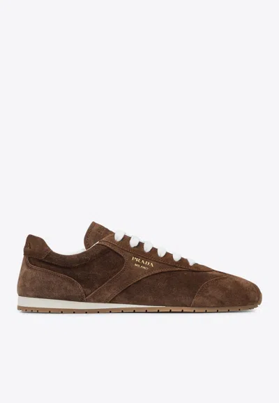 Prada Cocoa-coloured Sneakers In Suede Leather In Brown