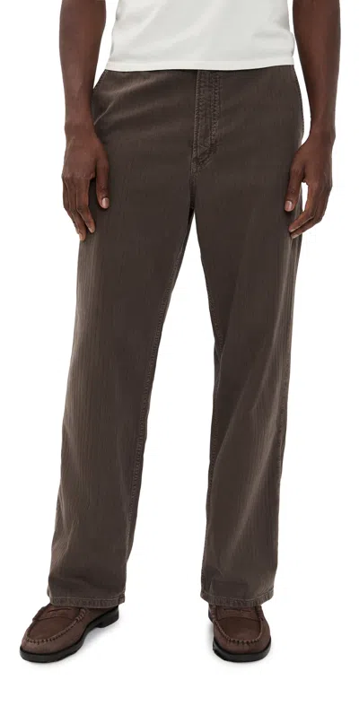 Jeanerica Genua Straight Loose Leg Chino Trousers Brown Herringbone In Brown