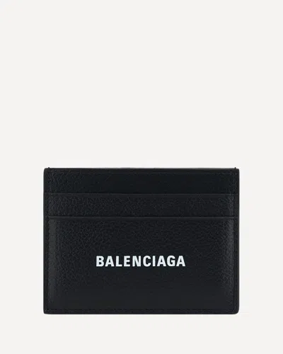 Balenciaga Logo-print Grained Leather Card Holder Accessories In Black