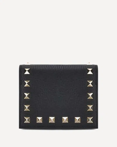 Valentino Garavani Valentino Small Rockstud Calfskin Wallet In Black