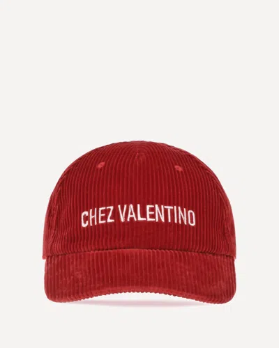 Valentino Garavani Corduroy Curved Brim Baseball Hat In Red