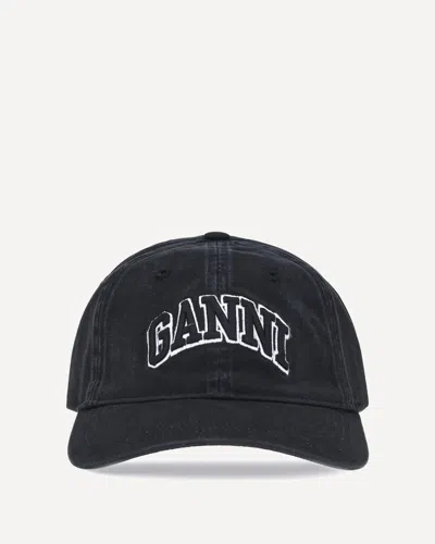 Ganni Women Slate Cotton Baseball Cap In Black