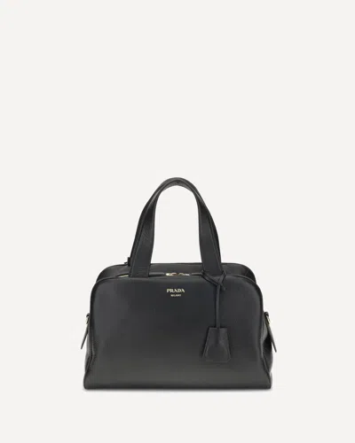 Prada Large Leather Boston Bag In Black