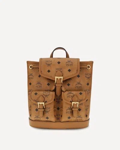Mcm Monogram Buckle Backpack In Brown