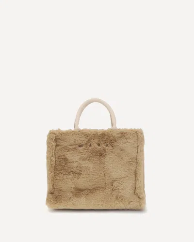 Marni Beige Fur Shopper Bag With Handles In Sand