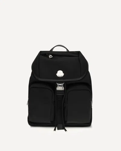 Moncler Black Leather-trimmed Backpack With Multiple Zip Pockets In Black