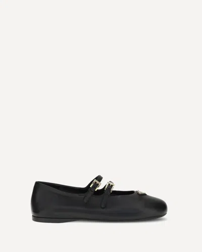 Prada Leather Ballerina Shoes In Black