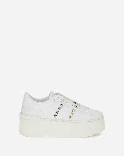 Valentino Garavani White Rockstud Elegant Sneakers With Golden Studs