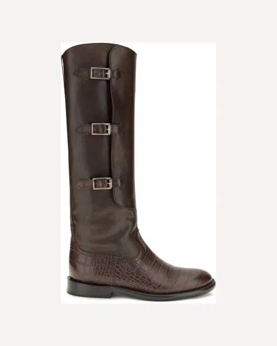 Paris Texas Montana Crocodile-embossed Buckle Boots In Brown