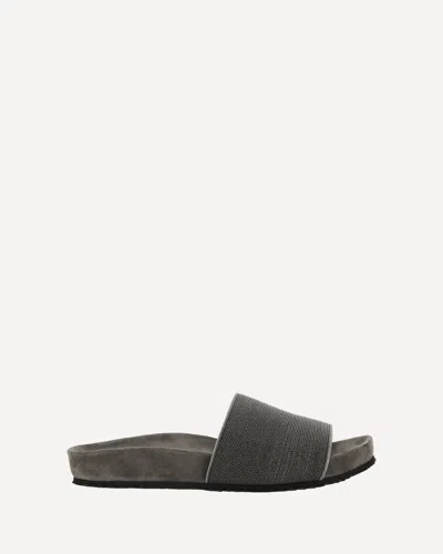 Brunello Cucinelli Precious Taupe Slides In Suede In Brown