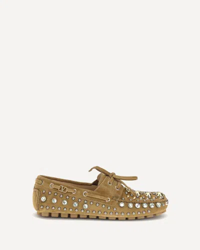 Valentino Garavani Crystal-embellished Loafers In Brown