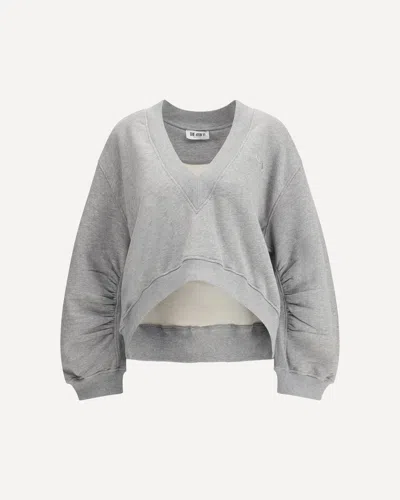 Attico Cotton Sweatshirt Logo Drop V-neck Ribbed In Gray