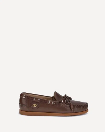 Valentino Garavani Brown Leather Palm Avenue Loafers