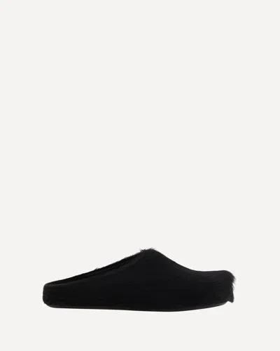 Marni Long-hair Calfskin Fussbett Sabot Shoes Black