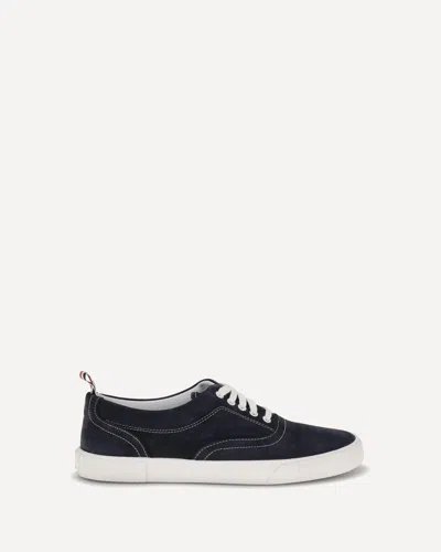 Thom Browne Navy Calf Suede Heritage Sneakers In Blue